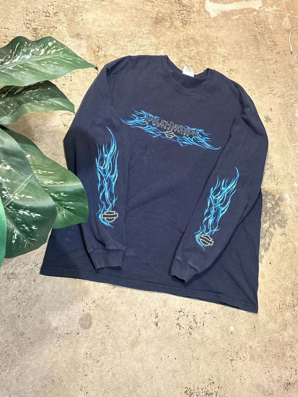 Harley-Davidson Bayside Long Sleeve T-Shirt Size 2XL Blue Flames